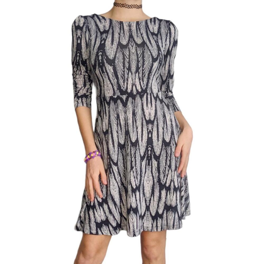 Express Fall Autumn  Black and Cream Feather Whimsygoth Dress Short Mini XS